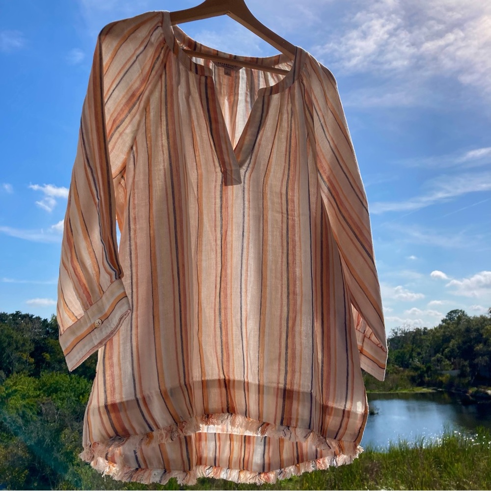LIVERPOOL Los Angeles Striped Cotton Raglan Blouse Size L NWT - Picture 3 of 17